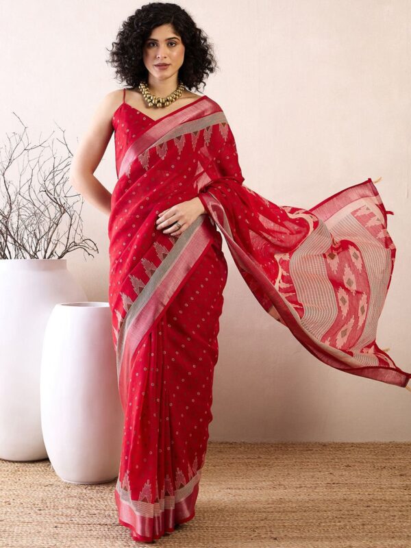 Anouk Rustic Zari Linen Blend Ready to Wear Bagru Saree